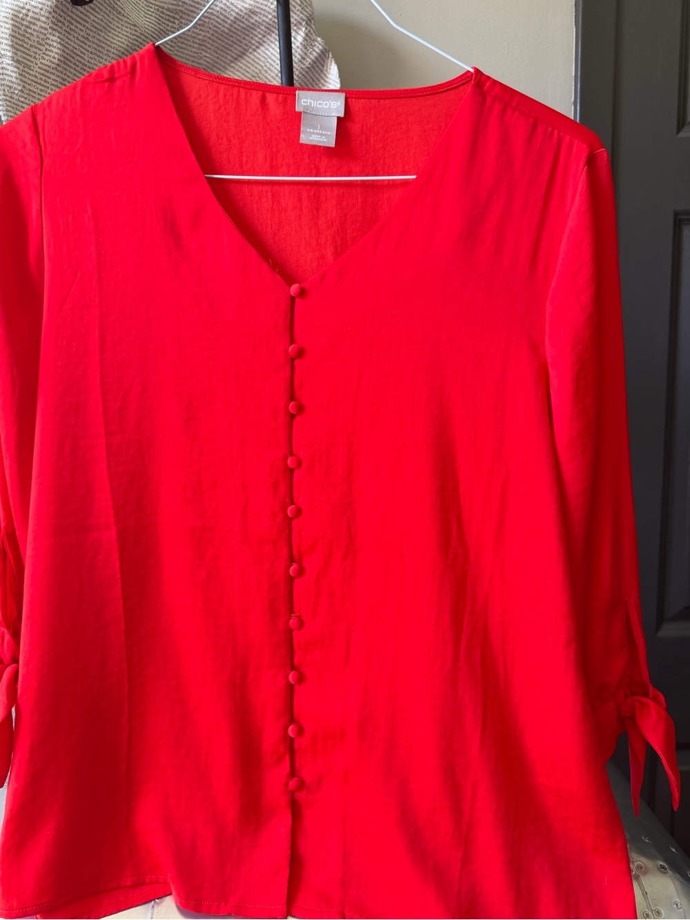 Chico's Bright Red V-Neck Button-Front Blouse